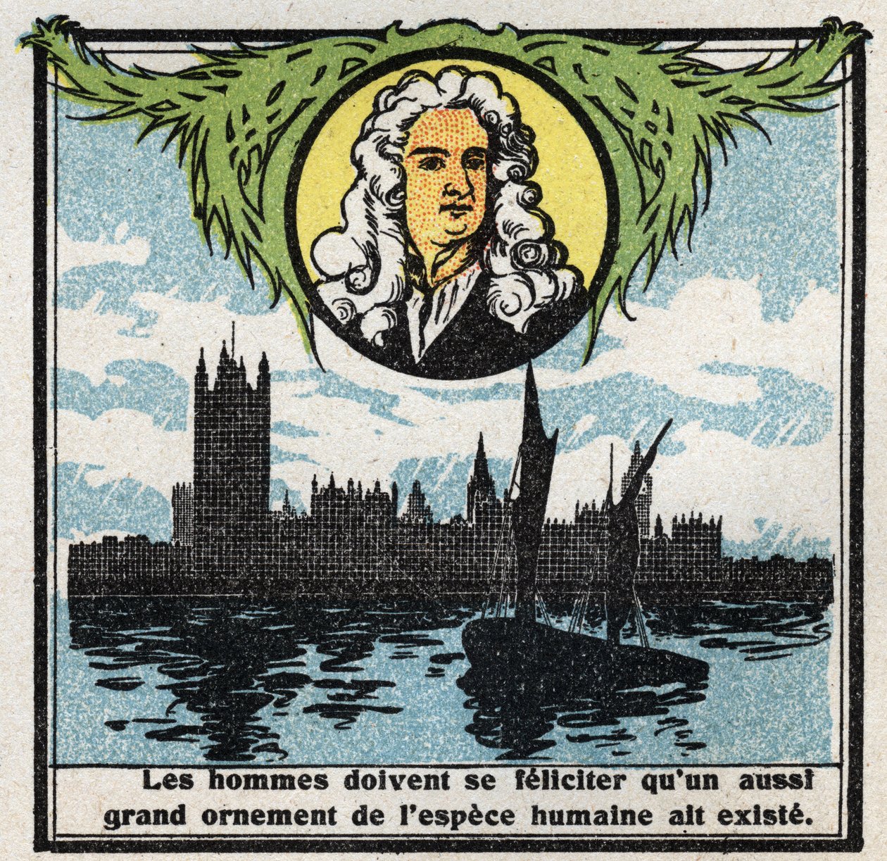 Gravitace: portrét Isaaca Newtona (1642-1727), který objevil zákony gravitace (gravitu). Anonymní ilustrace z roku 1925. Soukromá sbírka. od Anonymous Anonymous