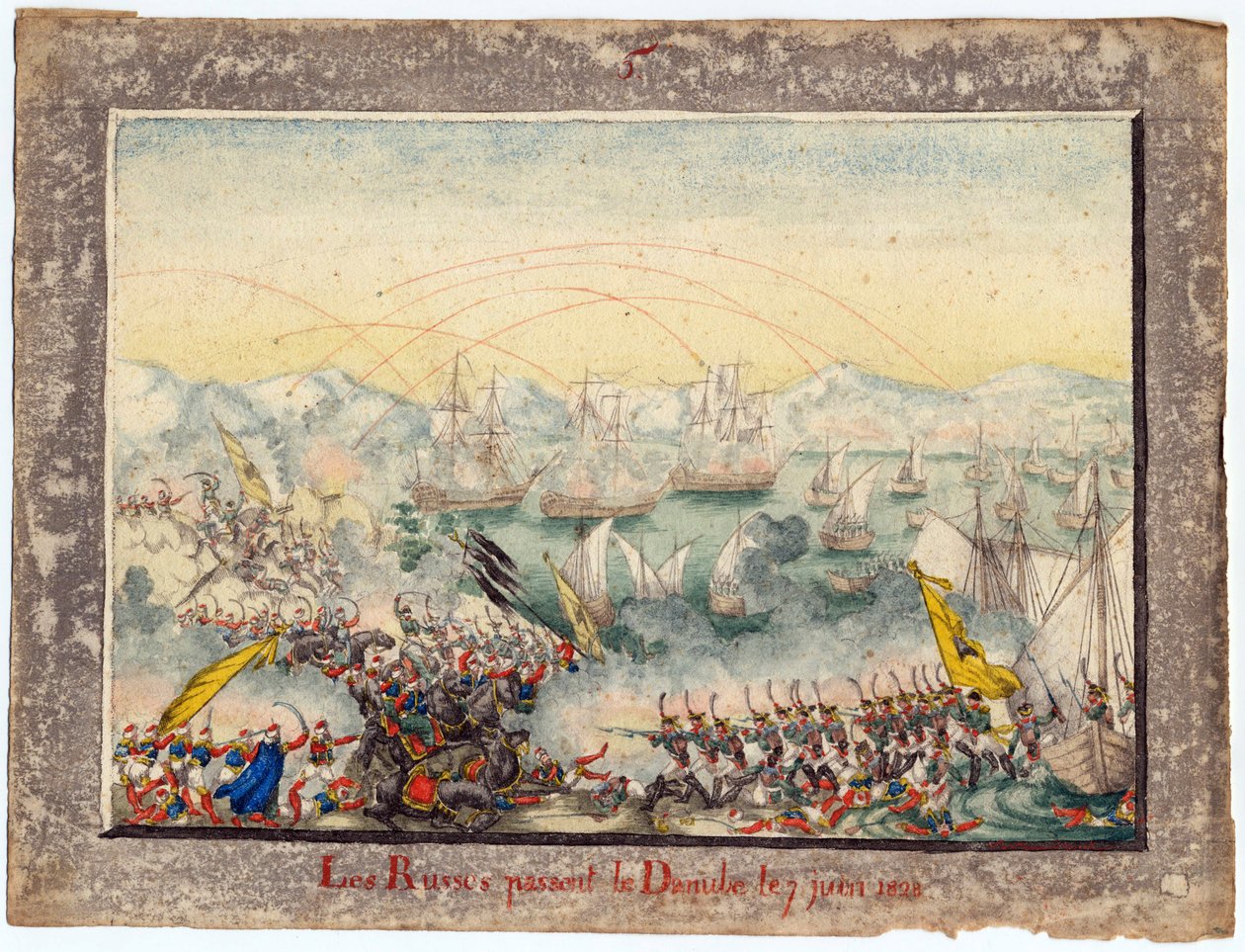 Guerre russo-turque de 1828-1829 - Rusové překročili Dunaj v roce 1828 - Anonym - 1829 - Akvarel na papíře - 22x30 - Soukromá sbírka od Anonymous Anonymous