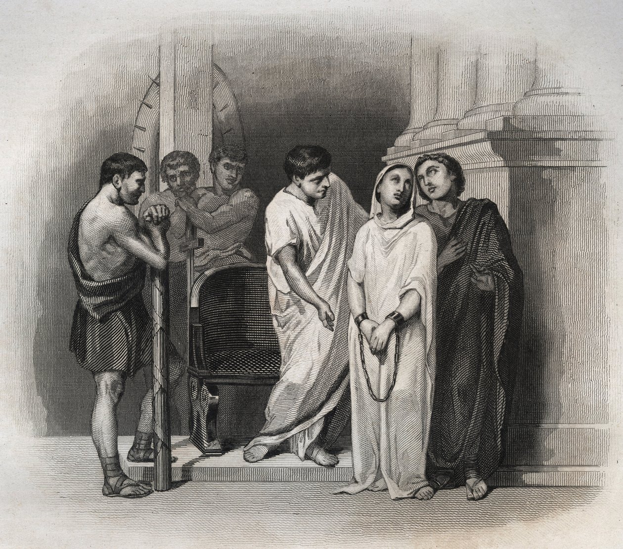 Svaté vítězství, mučednická smrt v Kartágu se svatým Saturninem v roce 304. Rytina z roku 1846 v „Životech svatých“. Soukromá sbírka. od Anonymous Anonymous