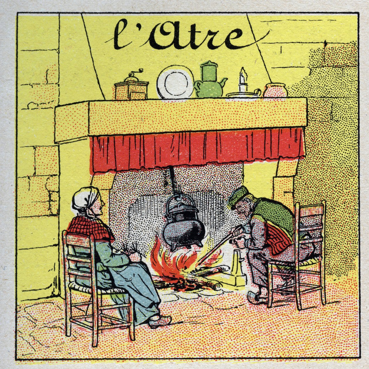Vytápění domu: krbová kamna. Anonymní ilustrace z roku 1925. Soukromá sbírka. od Anonymous Anonymous