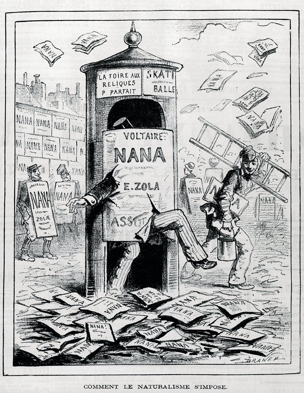 Jak se vnucuje naturalismus: satirická kresba z naturalistického románu o knize Emile Zoly „Nana“. Rytina 19. století. Soukromá sbírka. od Anonymous Anonymous