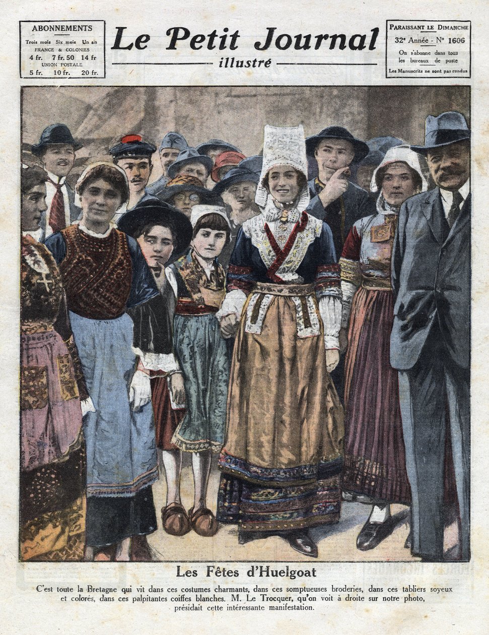 Huelgoat hody v tradičním bretaňském kroji u příležitosti iniciativy ve prospěch oživení regionálních zvyků. Ilustrace převzata z „Le petit journal illustrious“““ z 10.9.1921. Soukromá sbírka od Anonymous Anonymous