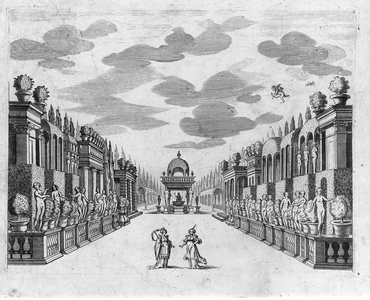 Ilustrace ke 4. scéně 2. dějství opery o 5 dějstvích „” Bellerofonte”” od Francesca Sacratiho. Dekor Jacopo Torelli od Anonymous Anonymous