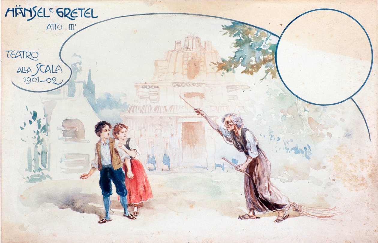 Ilustrace Humperdinckovy opery Hansel und Gretel během představení v teatro alla Scala od Anonymous Anonymous
