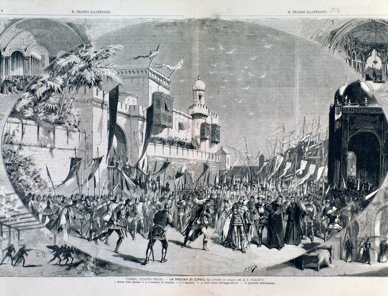 Ilustrace k opeře Kyperská královna od Halevyho uvedené v roce 1883 v Parmě od Anonymous Anonymous