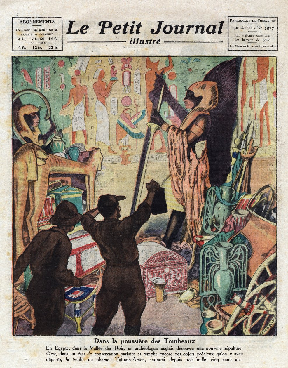V listopadu 1922 anglický egyptolog Howard Carter a lord Carnarvon poprvé vstoupili do hrobky faraona Tutanchamona - Ilustrace z „Le Petit Journal“ 11/02/1923 (rytina) od Anonymous Anonymous