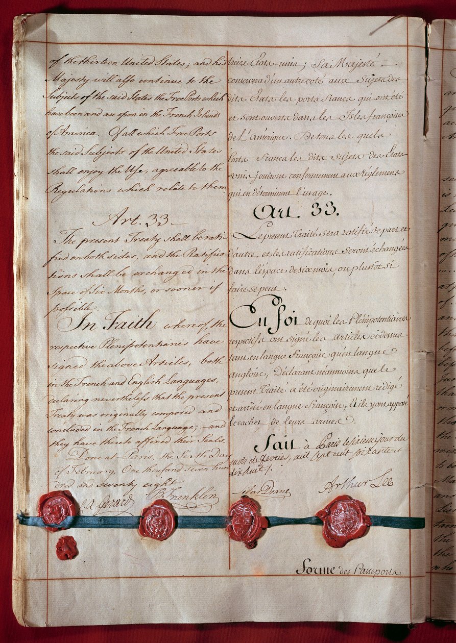 Nezávislost Spojených států: přátelství a obchod mezi Francií a Spojenými státy (zastoupenými Benjaminem Franklinem) se datuje od února 1778 v obou jazycích. 1778 Paříž, Ministerstvo zahraničních věcí od Anonymous Anonymous