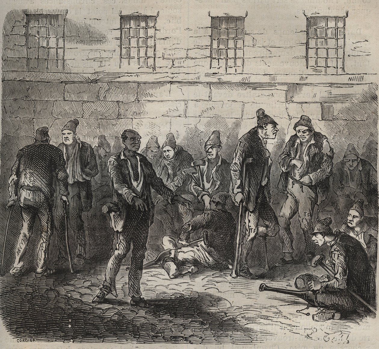 Slabé síly u Toulon Bagne v 19. století. Rytina do „Historie trestanců od jejich vzniku po současnost“ (1877) od Pierra Zacconeho (1817-1895) (Colonia Penale - Trestná kolonie). Soukromá sbírka. od Anonymous Anonymous