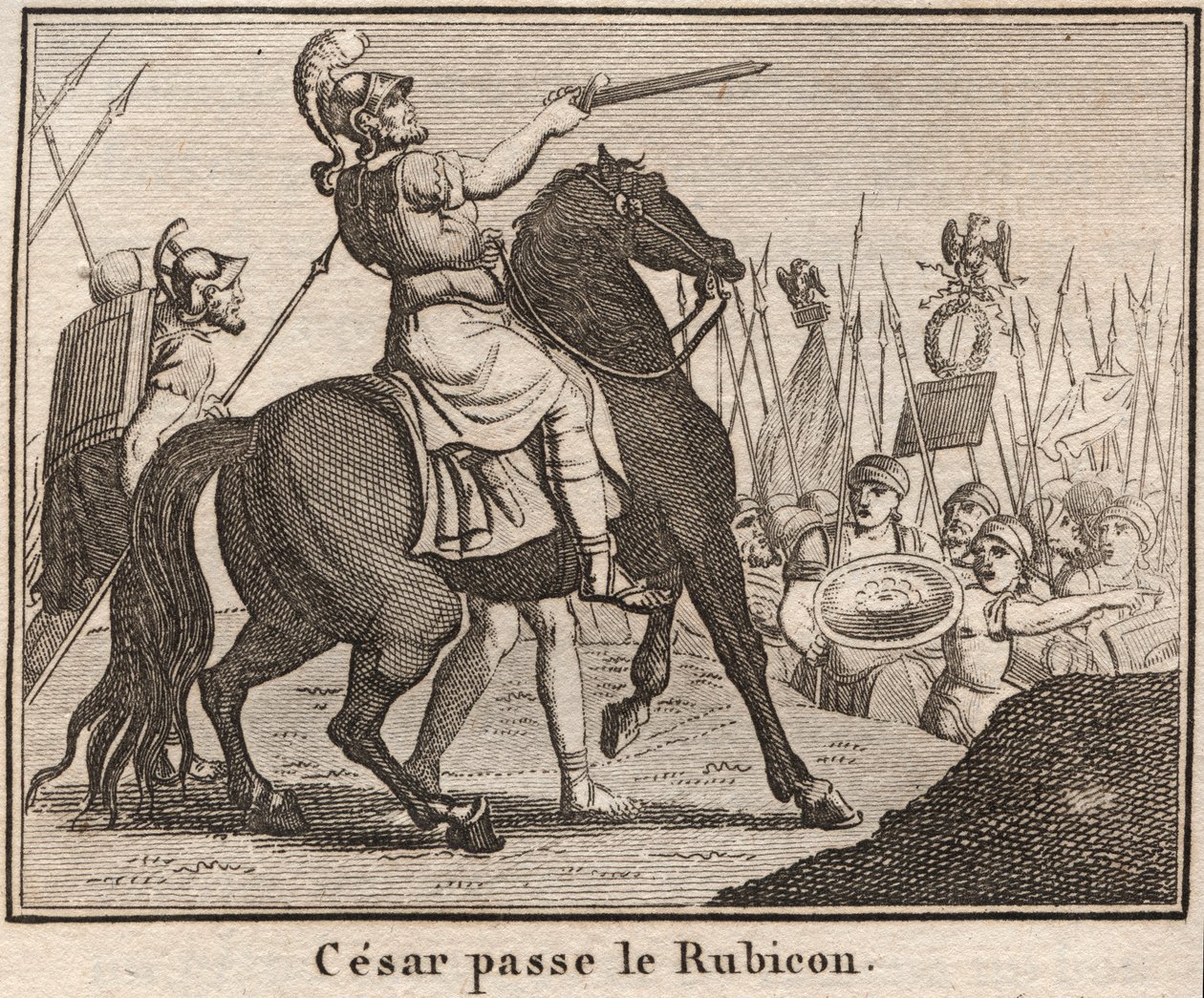 Julius Caesar (100-44 př.nl) Překročení Rubikonu - „“Le Passage du Rubicon od Julese Cesara““ Římský vojevůdce Jules Cesar překročil Rubikon 11/01/49 př.nl, což představuje oddělení mezi Cisalpinskou Galií a Itálií - Rytina v ““ Rollin z Yo od Anonymous Anonymous