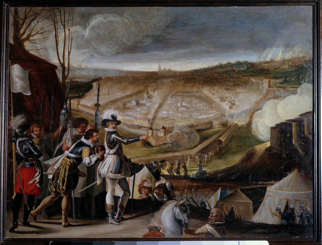 Tábor krále Jindřicha IV. (1553-1610) v obležení města Toto je jistě sídlo města Amiens v roce 1597. Anonymní obraz. Slunce 0,39x0,53 m od Anonymous Anonymous