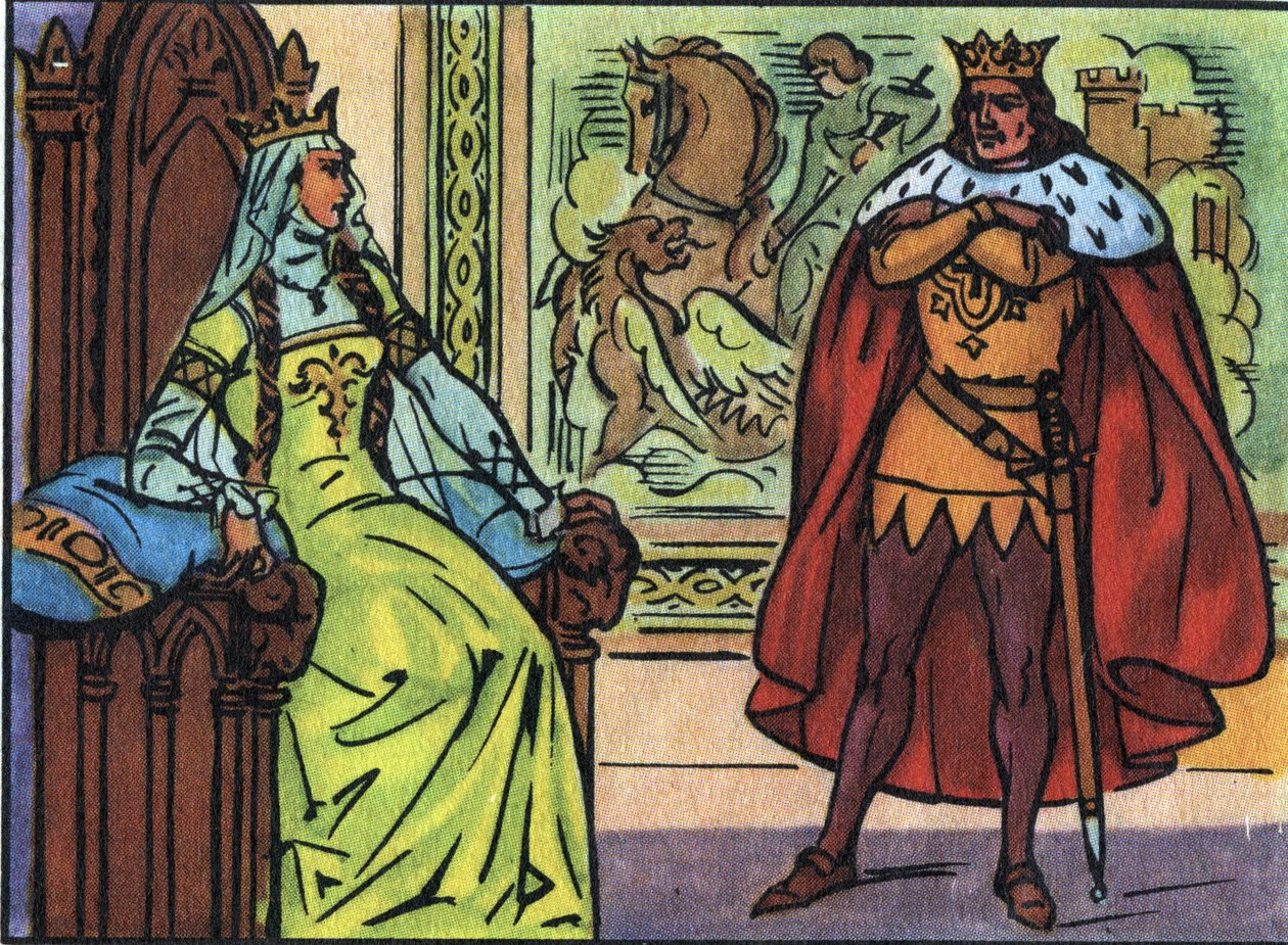 Francouzský král Ludvík X. Hutín (1289-1316) s Margaritou Burgundskou (1290-1315). Anonymní ilustrace ve „Sbírce panovníků a hlav států Francie““. 20. století. Soukromá sbírka. od Anonymous Anonymous
