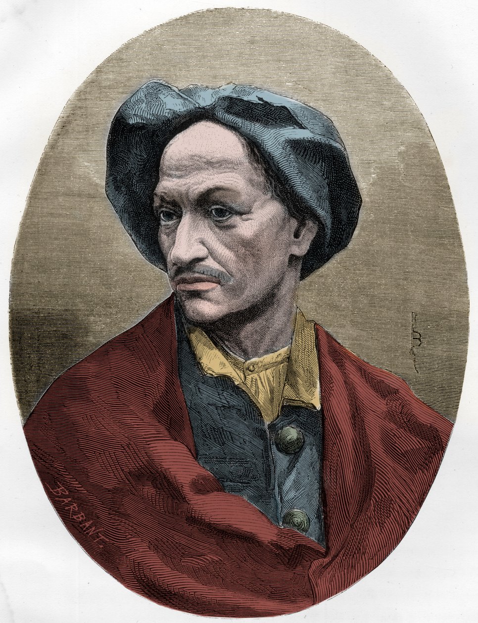 LOUIS DOMINIQUE CARTRIDGE, slavný francouzský bandita - Le lupič Louis Dominique Garthausen dit Cartridge (1693-1721) - Rytina z roku 1863 v „Le Livre Rouge - Histoire De L
