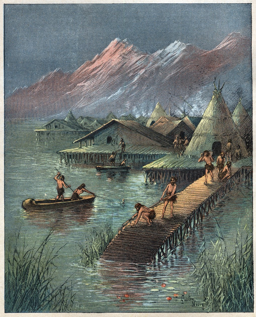 Lake Village, Prehistoric Lake Cite (Village bati sur stilotis) (The palafitte, Palafitta) Rytina z roku 1892. od Anonymous Anonymous