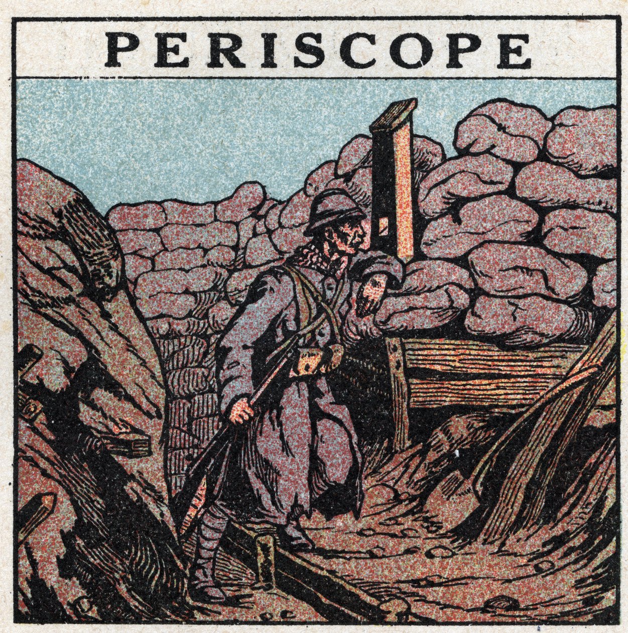 Odraz světla: periskop používaný v zákopu Chlupáčem během první světové války (1914-1918). Anonymní ilustrace z roku 1925. Soukromá sbírka. od Anonymous Anonymous