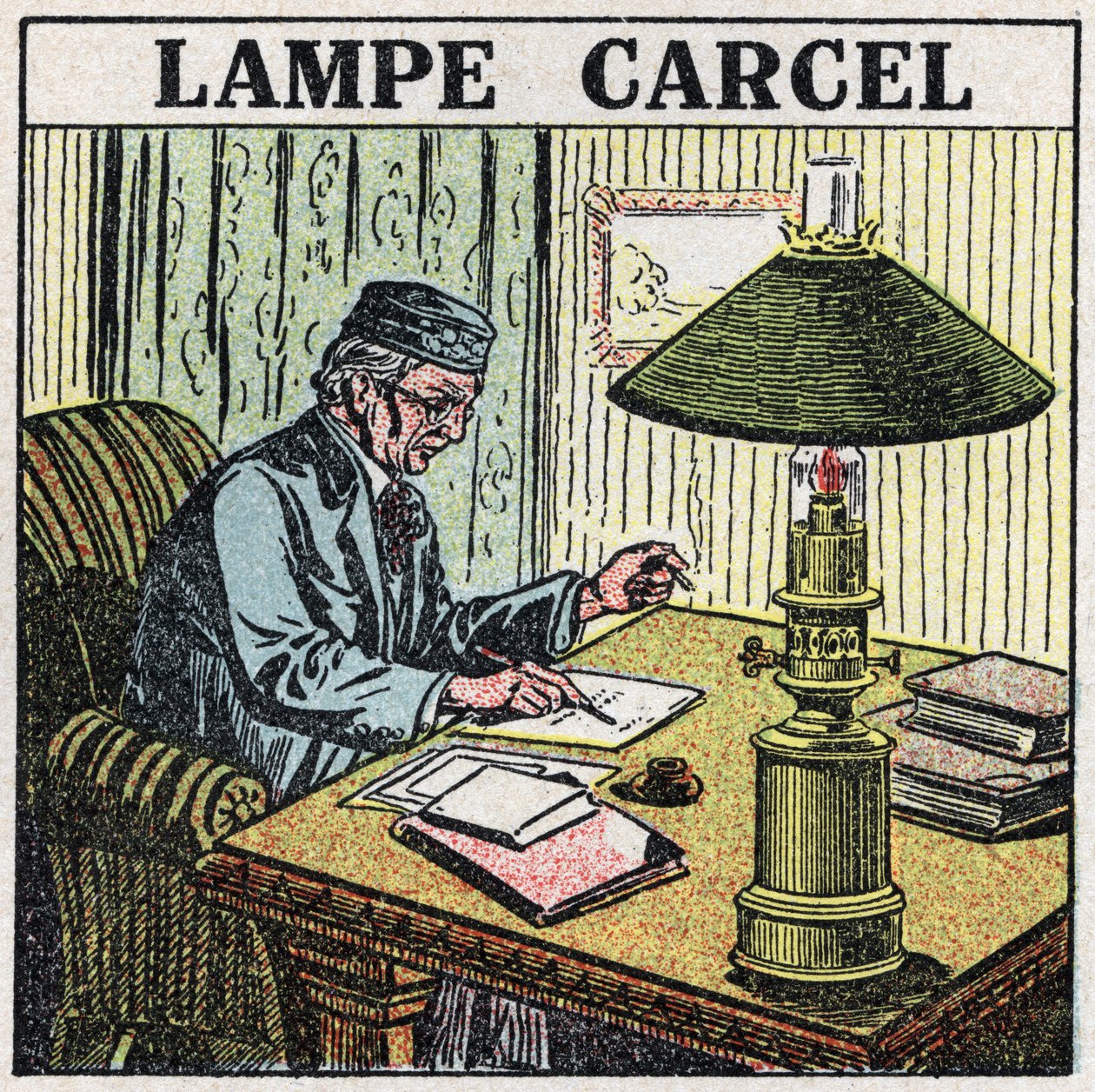 Světelné zdroje: Carcel lampa, vynalezená Guillaume Carcel (1750-1812) a využívající rostlinný olej. Anonymní ilustrace z roku 1925. Soukromá sbírka. od Anonymous Anonymous
