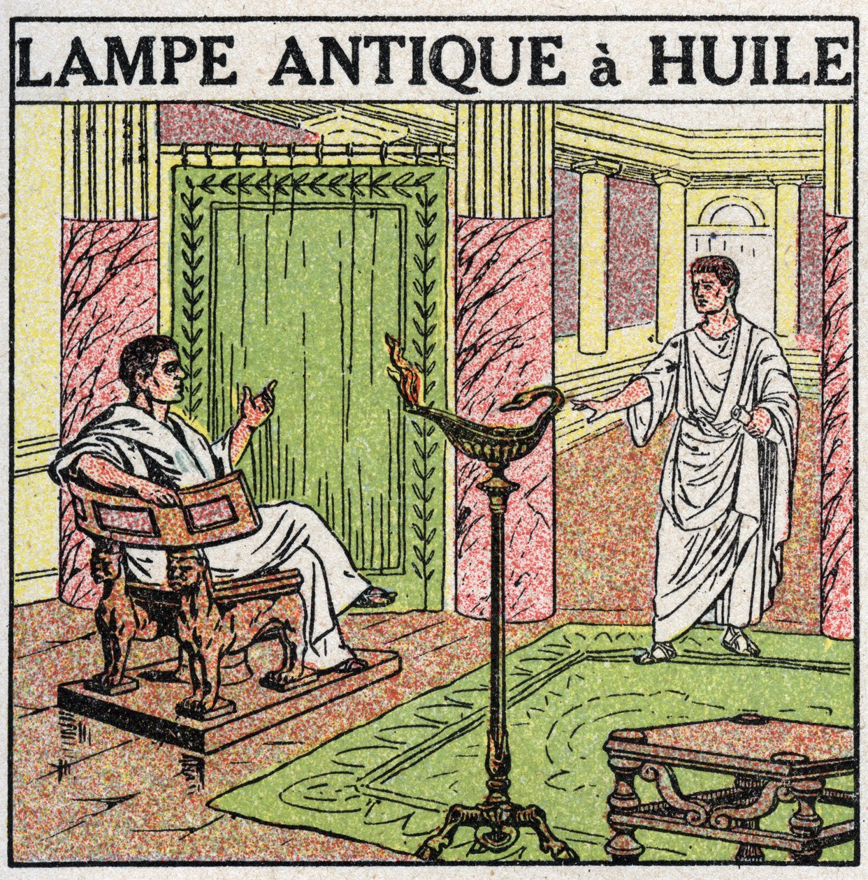 Světelné zdroje: olejová lampa používaná v Antiquite. Anonymní ilustrace z roku 1925. Soukromá sbírka. od Anonymous Anonymous