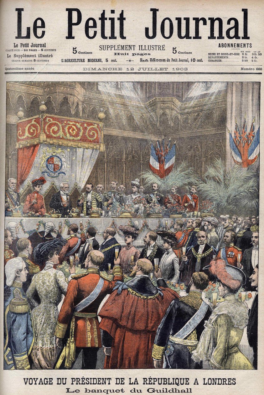 Londýn, Velká Británie. Výlet prezidenta Loubeta. Recepce v Guildhall od sira Marcuse Samuela. Le Petit Journal, červenec 1903 (rytina) od Anonymous Anonymous