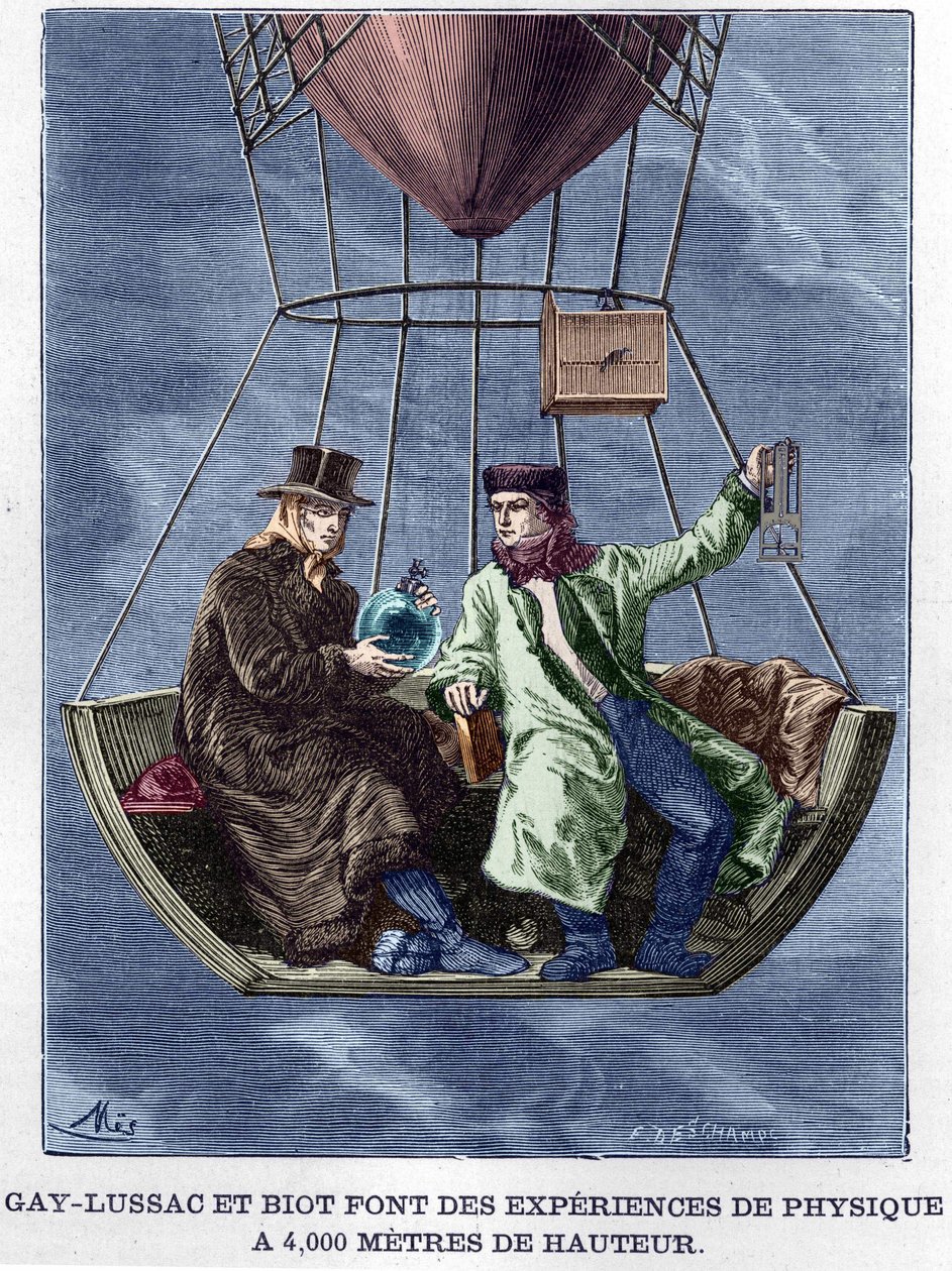 Louis-Joseph Gay-Lussac (Louis Joseph Gay Lussac) a Biot provádějí fyzikální experimenty ve výšce 4 000 metrů - v „Album de la Science; věhlasní vědci; Velké objevy “”” 1896. od Anonymous Anonymous
