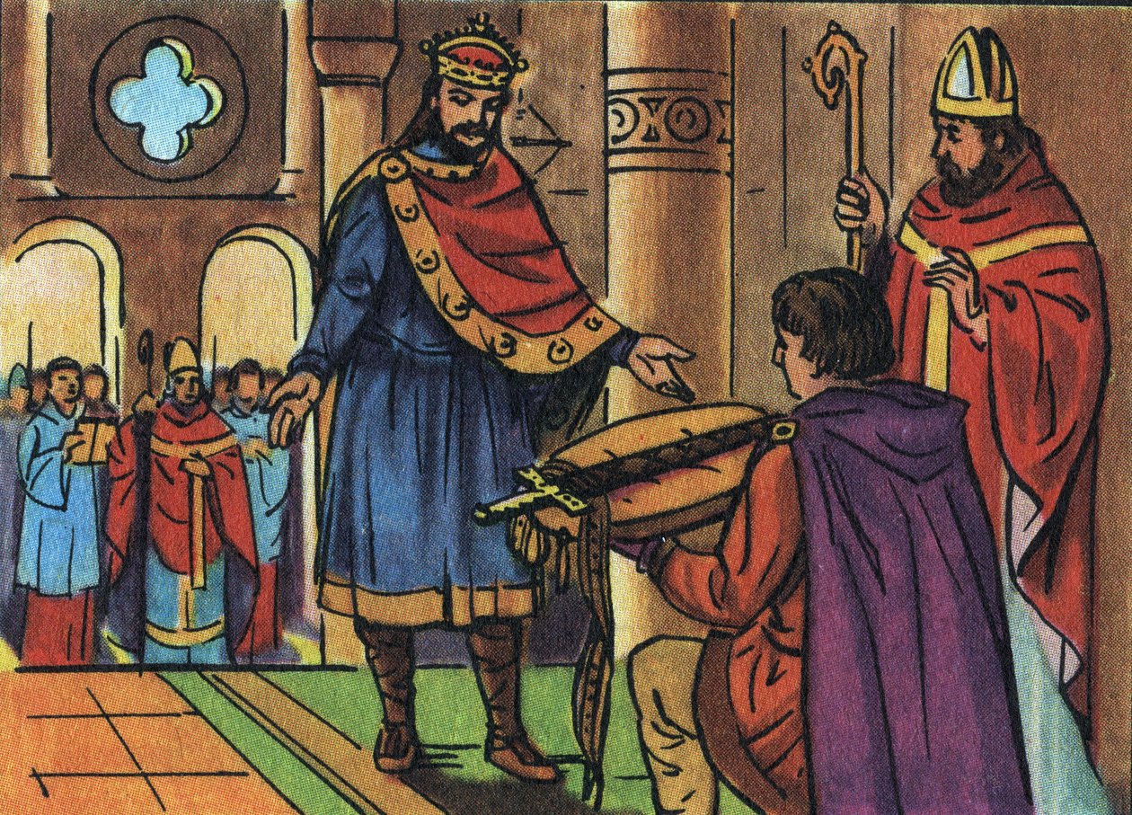 Ludvík I. Pobožný neboli Debonnaire (778-840) se vrátil k držení svého meče zabaveného duchovenstvem. Anonymní ilustrace v “” Collection des souverains et chefs d