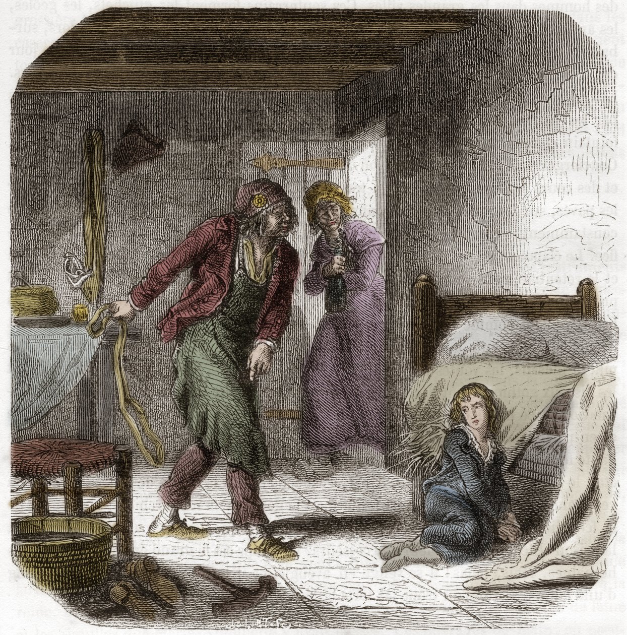 Ludvík XVII (1785-1795) v chrámu se svým geoliérem, obuvníkem Antoinem Simonem - Rytina v „Histoire des Girondins““ od Alphonse de Lamartine (1790-1869) 1865-1866 - soukromá sbírka od Anonymous Anonymous