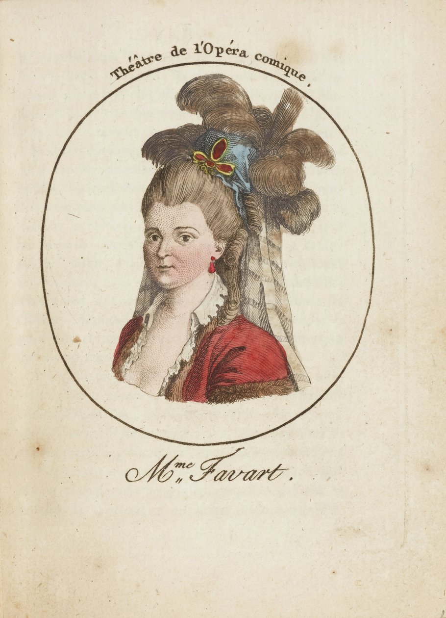 Madame Justine Favart (1727-1772) par Anonymous, konec 18. stol. - Mědirytina, akvarel - Soukromá sbírka od Anonymous Anonymous