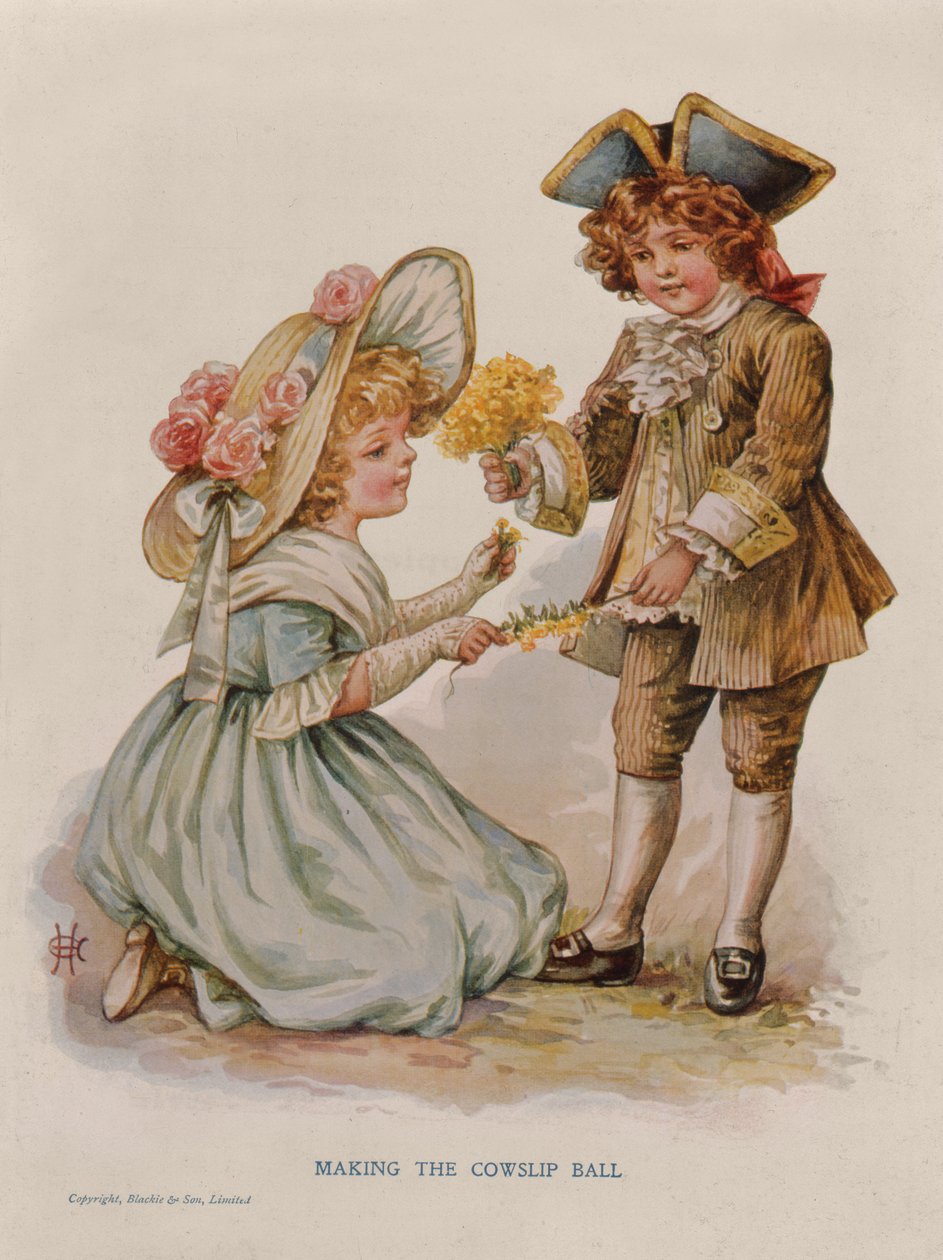 Making the Cowslip Ball, knižní ilustrace, počátek 20. století (barevná litografie) od Anonymous Anonymous
