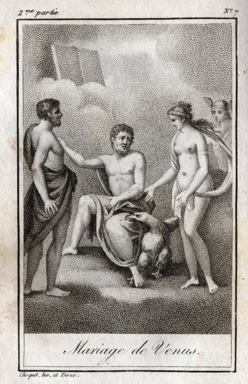 Manželství mezi Marsem a Venuší. Rytina z roku 1819 v „Lettres a Emilie sur la mythologie“ od Charlese Alberta Demoustiera (1760-1801). Soukromá sbírka. od Anonymous Anonymous