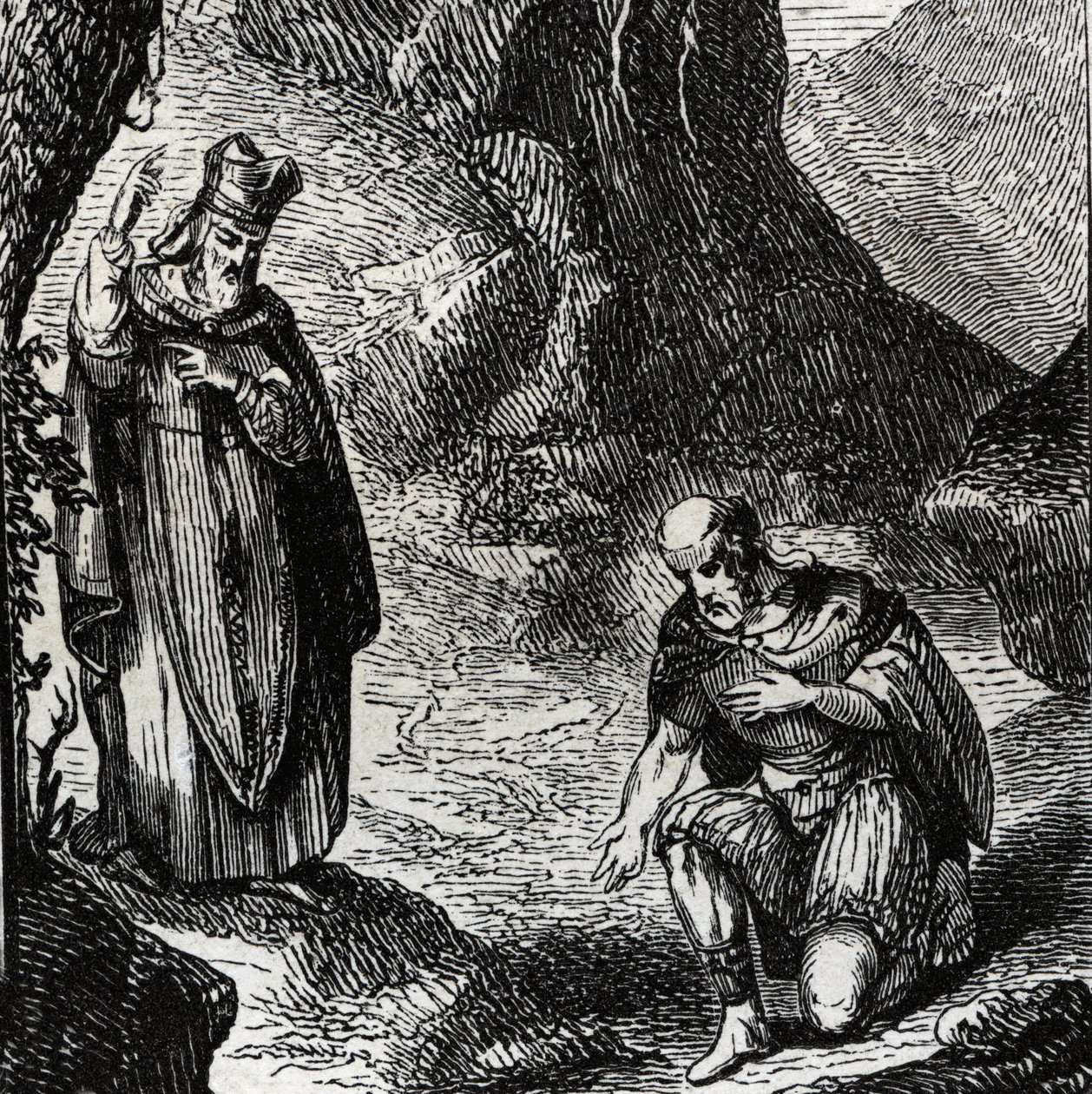 Martial de Limoges nebo Saint Martial (3. století) převádějící vůdce keltského lidu Lemovice - rytina z roku 1846 v „“Životy svatých“““. Soukromá sbírka. od Anonymous Anonymous