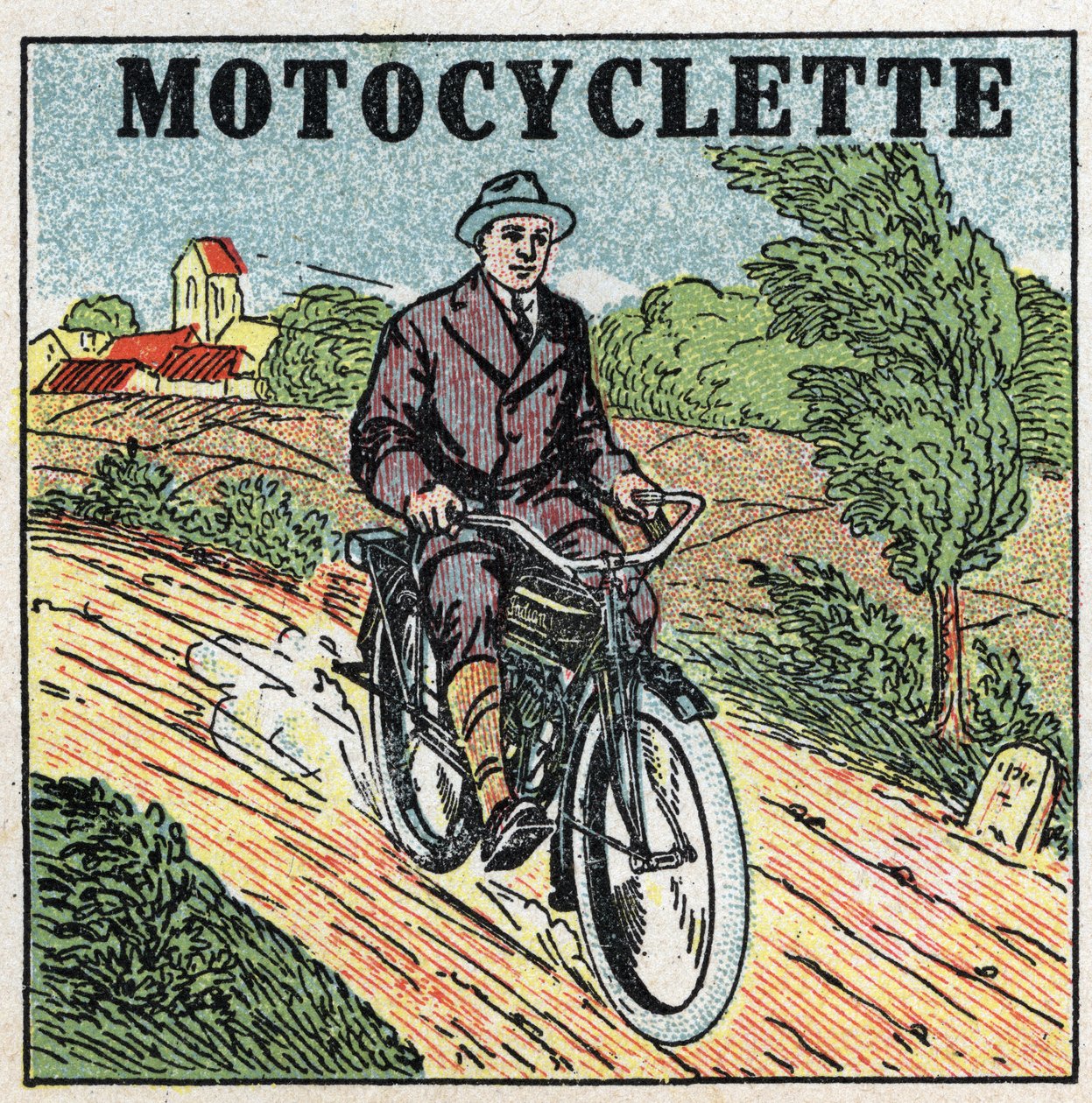 Mechanická trakce: motocykl. Anonymní ilustrace z roku 1925. Soukromá sbírka. od Anonymous Anonymous