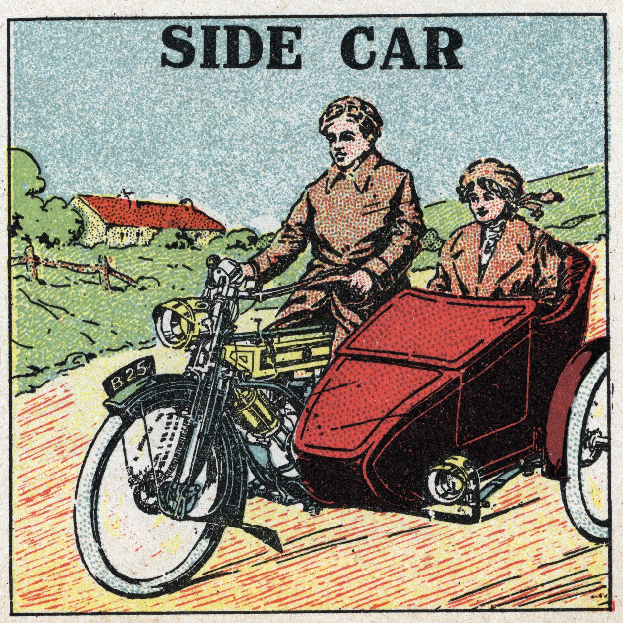 Mechanická trakce: motocyklový postranní vůz. Anonymní ilustrace z roku 1925. Soukromá sbírka. od Anonymous Anonymous