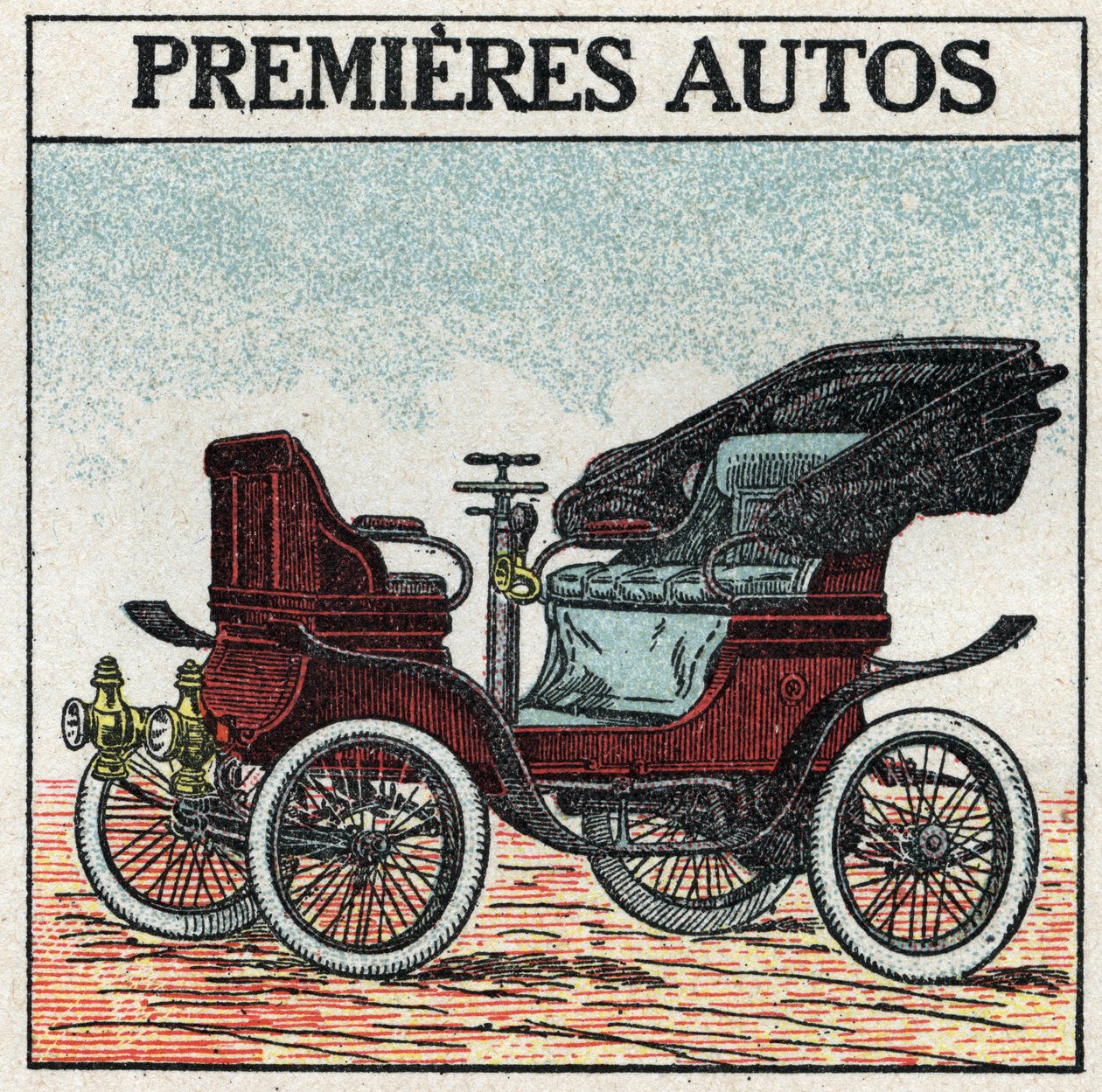 Mechanická trakce: první benzínová auta vynalezená v roce 1895 Panhardem a Levassorem. Anonymní ilustrace z roku 1925. Soukromá sbírka. od Anonymous Anonymous