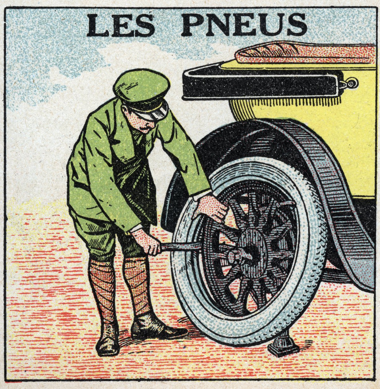 Mechanická trakce: pneumatiky automobilu. Anonymní ilustrace z roku 1925. Soukromá sbírka. od Anonymous Anonymous