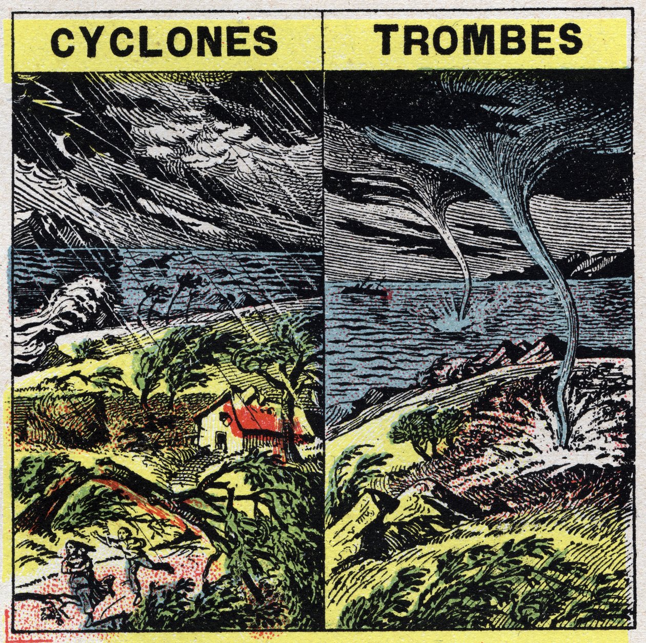 Meteorologie: cyklóny a kmeny (tornáda). Anonymní ilustrace z roku 1925. Soukromá sbírka. od Anonymous Anonymous