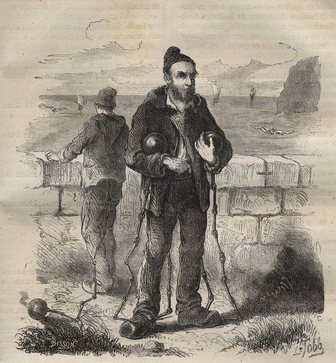 Vojáci odsouzeni do vězení v Toulonu v 19. století. Rytina do „Historie trestanců od jejich vzniku až po současnost“ (1877) od Pierra Zacconeho (1817-1895) (Colonia Penale - Trestná kolonie). Soukromá sbírka. od Anonymous Anonymous