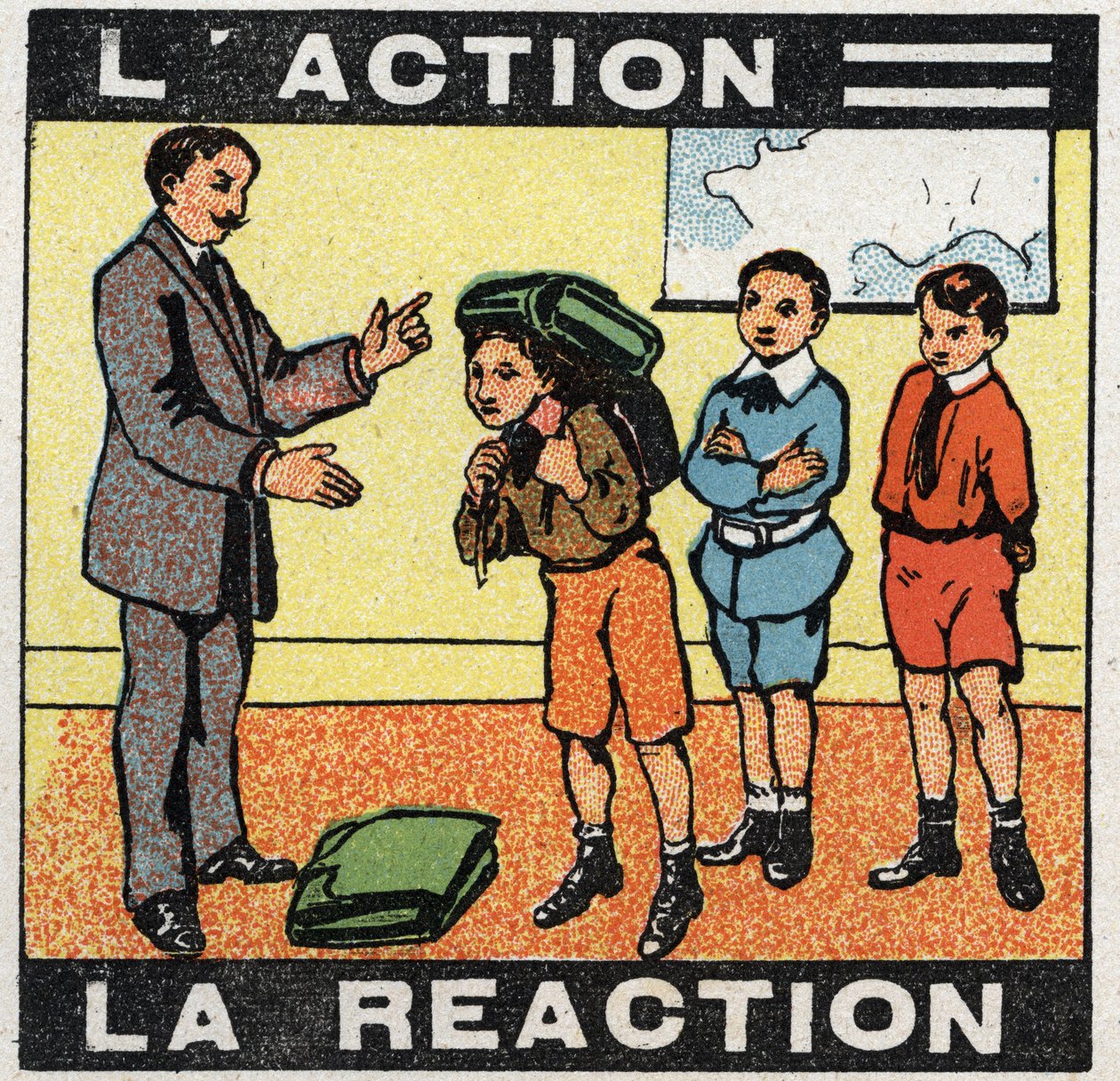 Pohyby: akce, reakce. Chlapec nosí tašku. Anonymní ilustrace z roku 1925. Soukromá sbírka. od Anonymous Anonymous