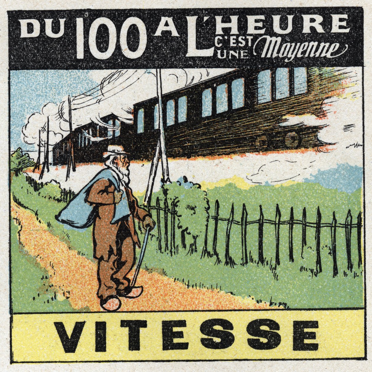 Pohyby: přímý rovnoměrný pohyb. Vlak pohybující se po železnici. Anonymní ilustrace z roku 1925. Soukromá sbírka. od Anonymous Anonymous