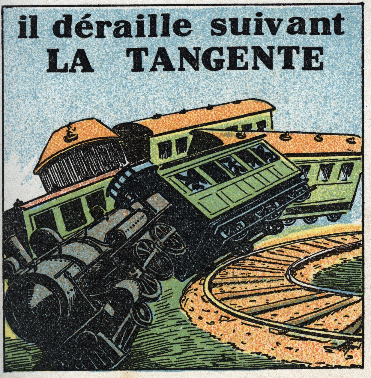 Pohyby: tečna. Vykolejení vlaku. Anonymní ilustrace z roku 1925. Soukromá sbírka. od Anonymous Anonymous