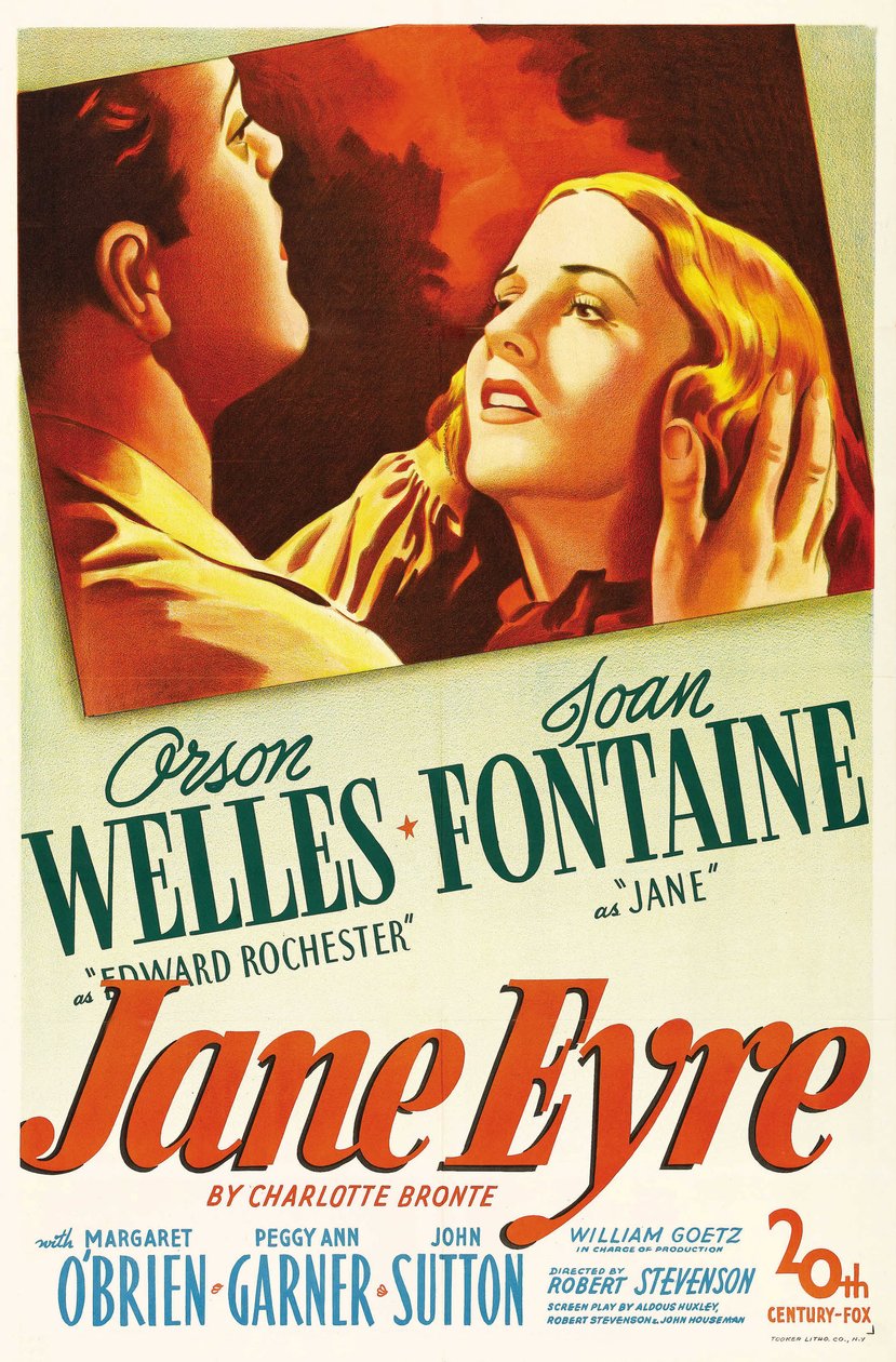 Filmový plakát z filmu „“Jane Eyre““, který napsala Charlotte Bronte a režíroval Robert Stevenson v roce 1944 s herci Orsonem Wellesem jako Edwardem Rochesterem a Joan Fontaine jako Jane. Soukromá sbírka. od Anonymous Anonymous