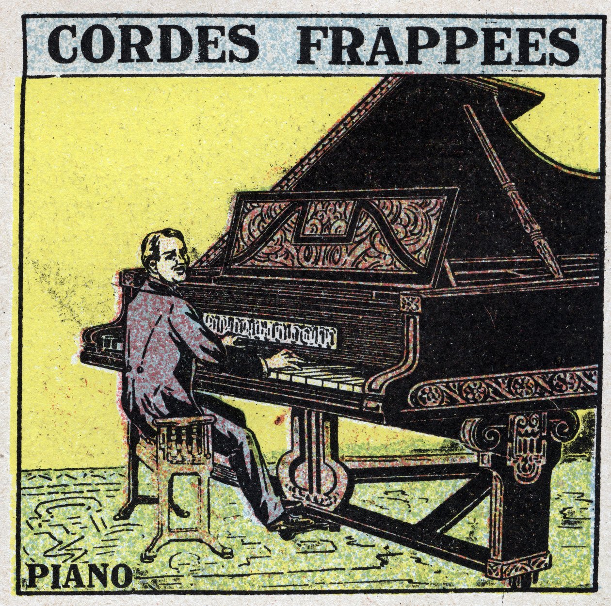 Hudební nástroje: odpalované strunné nástroje. Hráč na klavír. Anonymní ilustrace z roku 1925. Soukromá sbírka. od Anonymous Anonymous