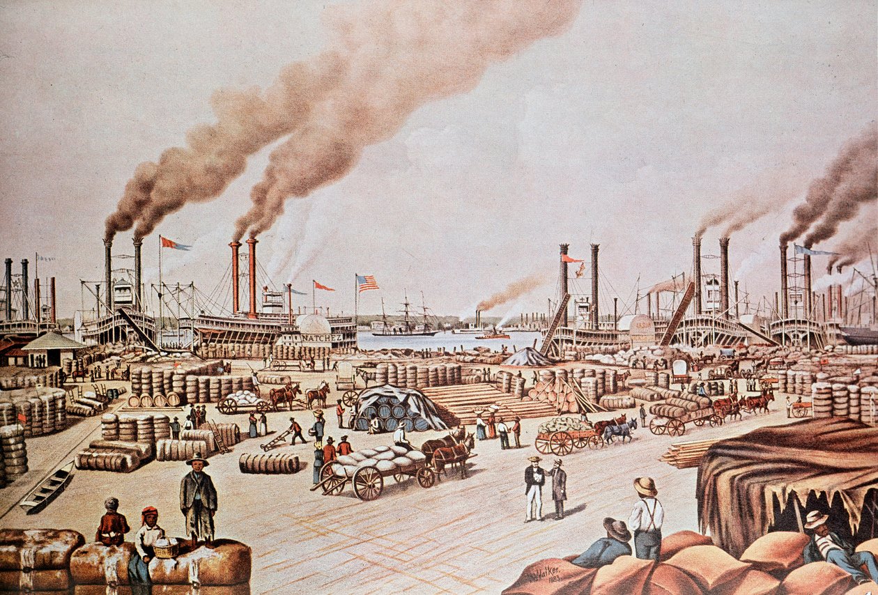 New Orleans Harbour Wharf (Spojené státy americké): Cotton Loading. 1876. Soukromá sbírka. od Anonymous Anonymous