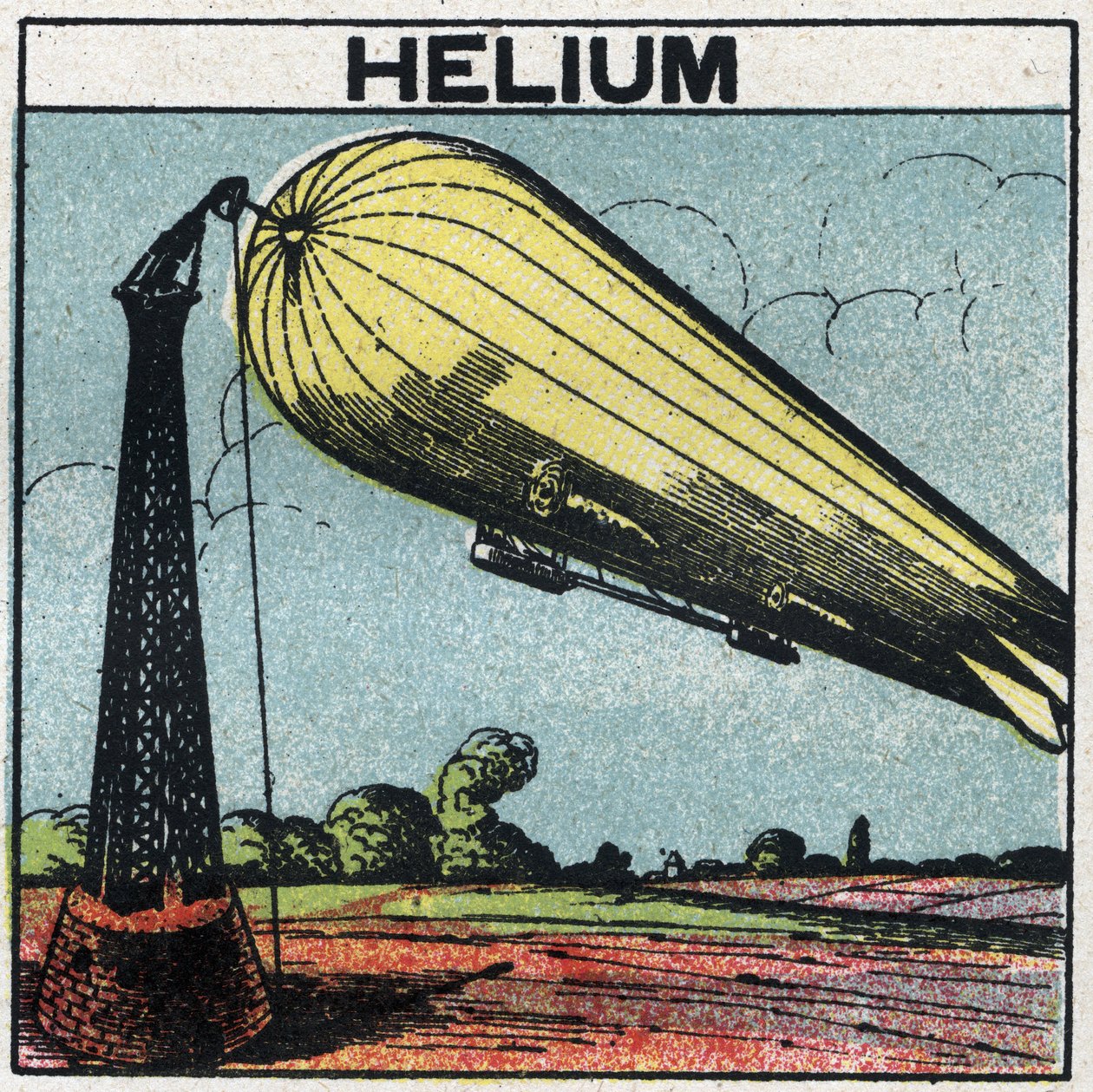 Nové vlastnosti plynu: zeppelin se nafukuje heliem. Anonymní ilustrace z roku 1925. Soukromá sbírka. od Anonymous Anonymous