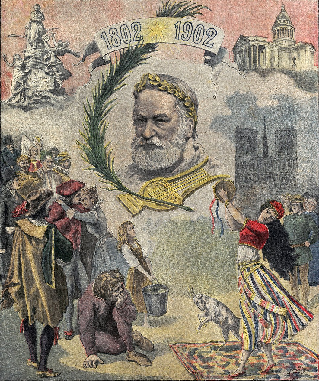 Jeden z „Le petit journal““, který vzdává hold francouzskému básníkovi a spisovateli Victoru Hugovi (1802–1885) ke stému výročí jeho narození. Zastoupeny jsou postavy jeho románů (Esmeralda, Quasimodo, Cosette). 2.3.1902 Soukromá sbírka od Anonymous Anonymous