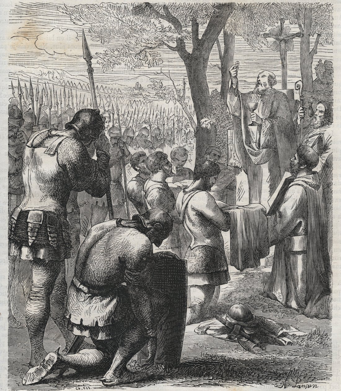 Otto I, císař Svaté říše římské přijímá přijímání před bitvou u Lechfeldu (955) - Německý císař Otton I. (Othon) (912-973) přijal přijímání před bitvou u Lechfeldu v roce 955 - rytina 1864 od Anonymous Anonymous
