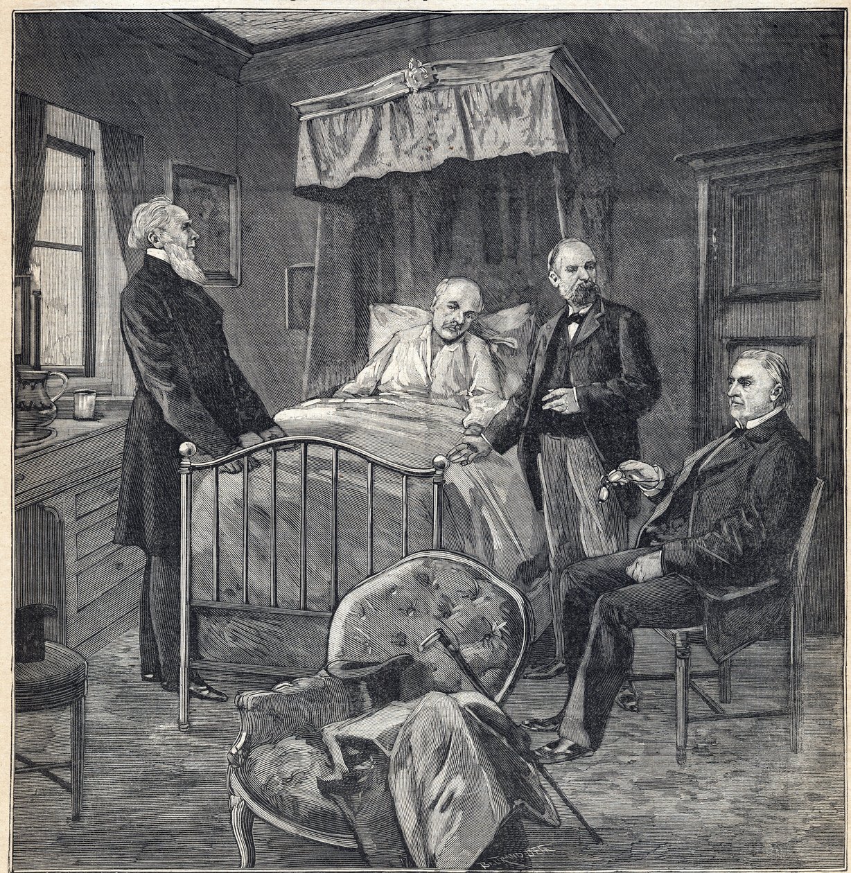 Panamský skandál (Panamský případ): Komora Cornelia Herze (1845-1898) Francouzsko-americký lékař a obchodník v Bournemouthu: návštěva Dr. Jeana Martina Charcota (1825-1893), klinického lékaře a neurologa, a Paula Brouardela (1837- 1906) - Rytina v od Anonymous Anonymous