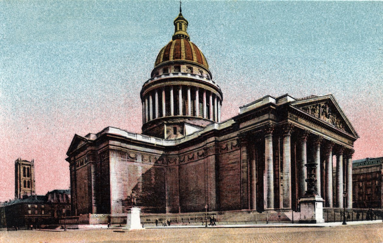Paříž: vnější pohled na Pantheon postavený v letech 1757-1790 Jacquesem Germainem Soufflotem (1713-1780). Fotografie z roku 1920 v „Uměleckém albu“ města Paříže. Soukromá sbírka. od Anonymous Anonymous