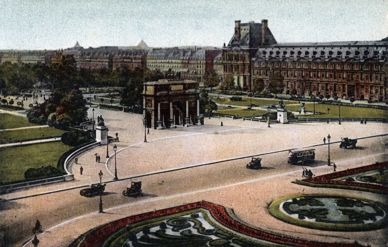 Paříž: panorama Tuileries (zahrada a palác) a Arc de Triomphe du Carrousel. Fotografie z roku 1920 v „Uměleckém albu“ města Paříže. Soukromá sbírka. od Anonymous Anonymous