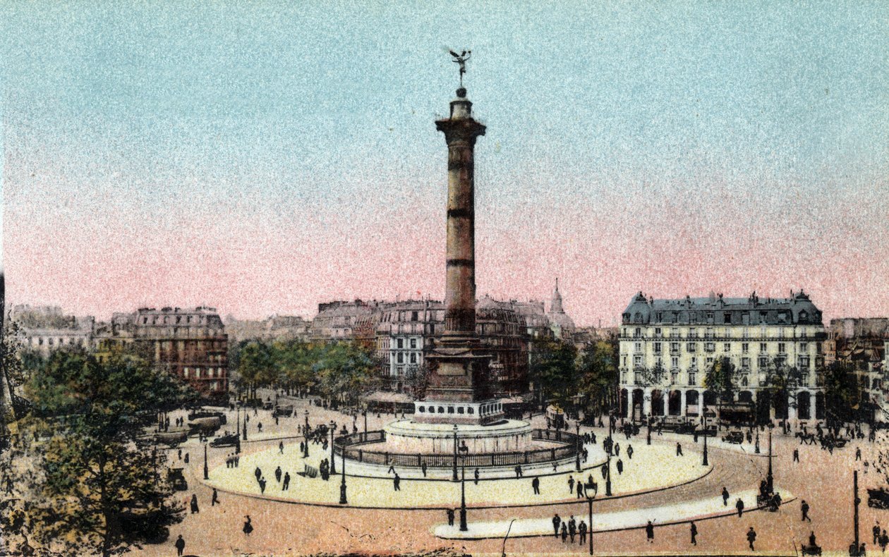Paříž: pohled na červencový sloup na náměstí Place de la Bastille. Fotografie z roku 1920 v „Uměleckém albu“ města Paříže. Soukromá sbírka. od Anonymous Anonymous