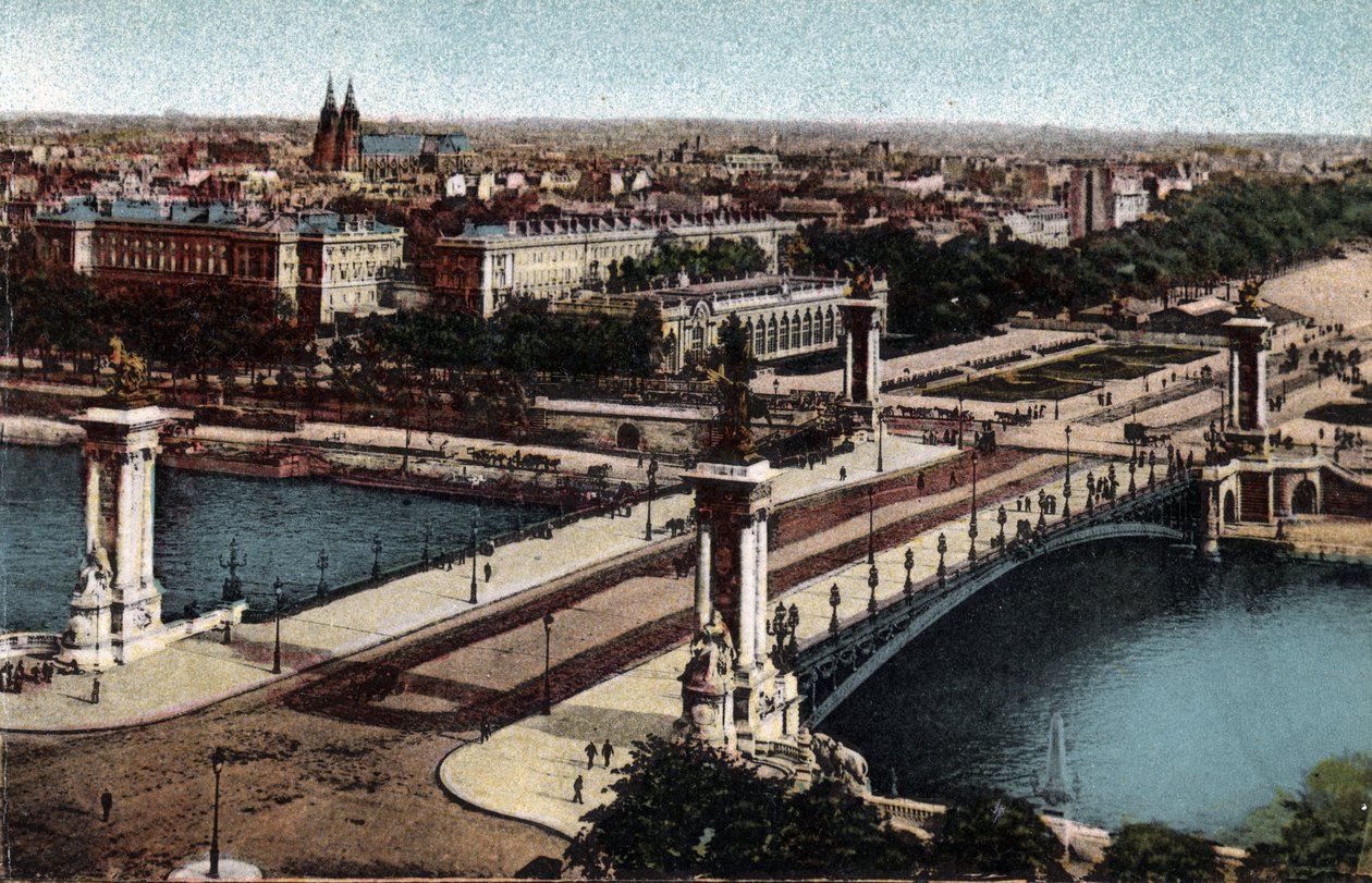 Paříž: pohled na most Alexandre III na Seině. Fotografie z roku 1920 v „Uměleckém albu“ města Paříže. Soukromá sbírka. od Anonymous Anonymous