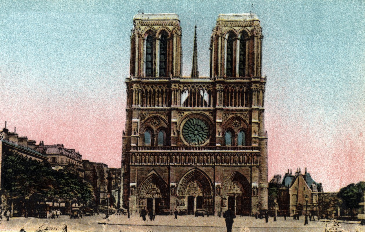 Paříž: pohled na průčelí Cathedrale Notre Dame (Notre-Dame). gotická architektura. Fotografie z roku 1920 v „Uměleckém albu“ města Paříže. Soukromá sbírka. od Anonymous Anonymous