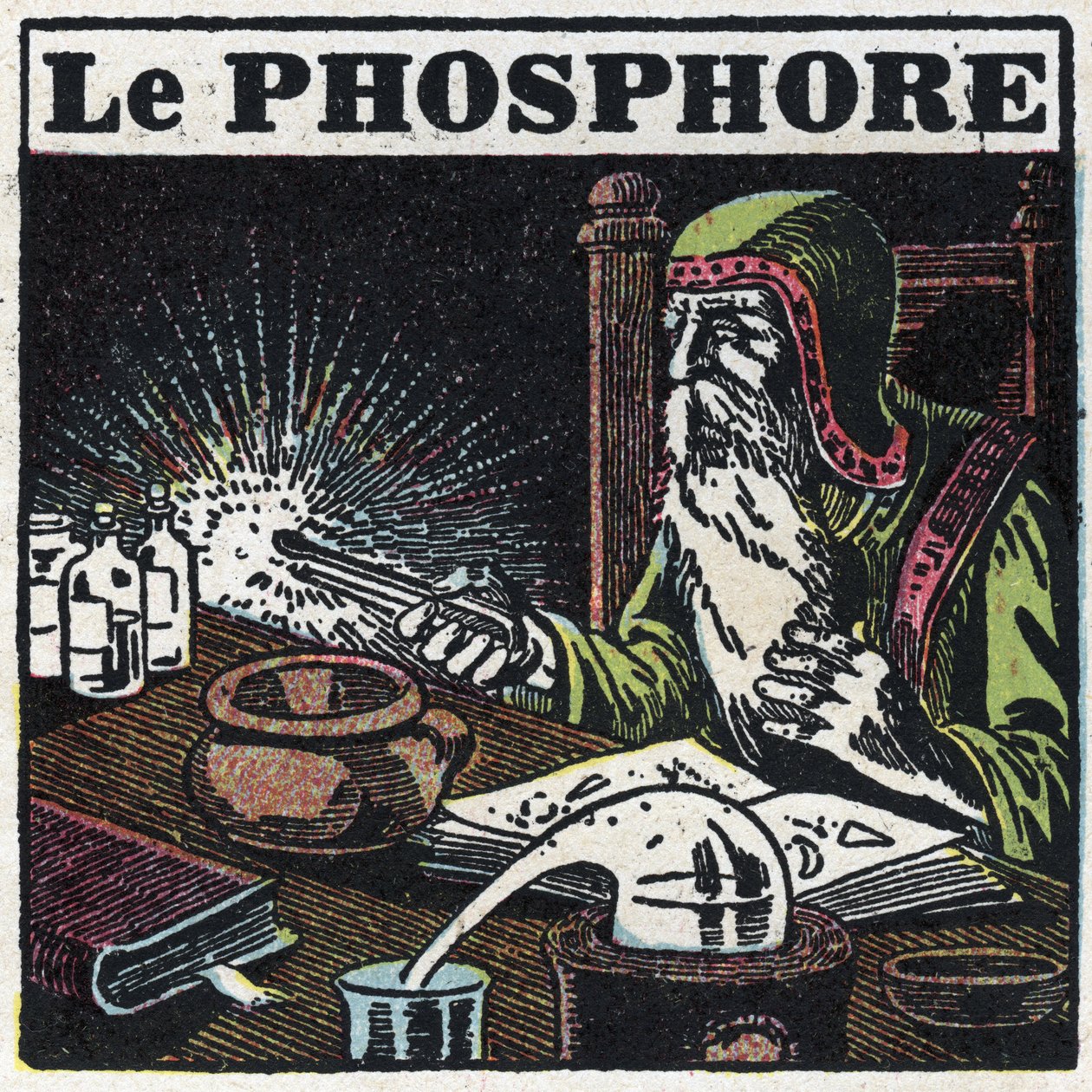 Fosforescence: fosfor. Alchymista hledá ve své laboratoři filozofický kámen. Anonymní ilustrace z roku 1925. Soukromá sbírka. od Anonymous Anonymous